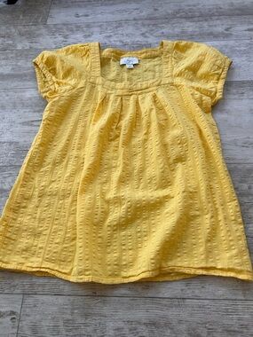 LOFT 100% Cotton Sunny Yellow Square Neck Puff Sleeve Short-Sleeve Top Size: XS